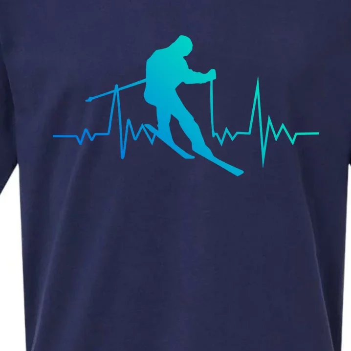 Skiing Heartbeat Downhill Ski Jumping Skiing Winter Sport Funny Gift Sueded Cloud Jersey T-Shirt