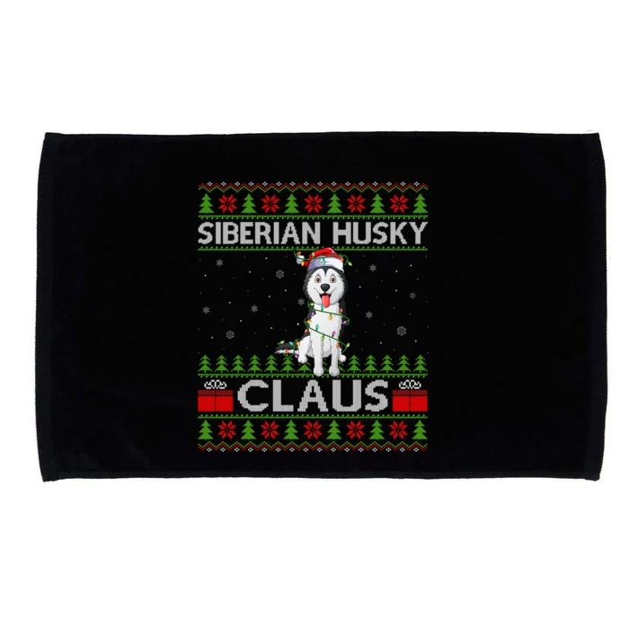 Siberian Husky Dog Xmas Lights Ugly Siberian Husky Christmas Gift Microfiber Hand Towel