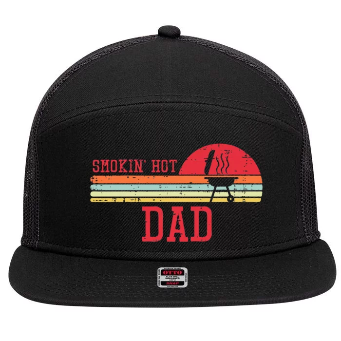 Smokin Hot Dad Chest Sunset Retro Grill Bbq Daddy Papa 7 Panel Mesh Trucker Snapback Hat