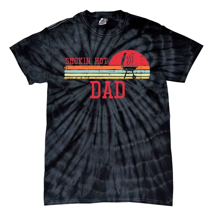 Smokin Hot Dad Chest Sunset Retro Grill Bbq Daddy Papa Tie-Dye T-Shirt