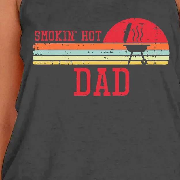 Smokin Hot Dad Chest Sunset Retro Grill Bbq Daddy Papa Women's Knotted Racerback Tank