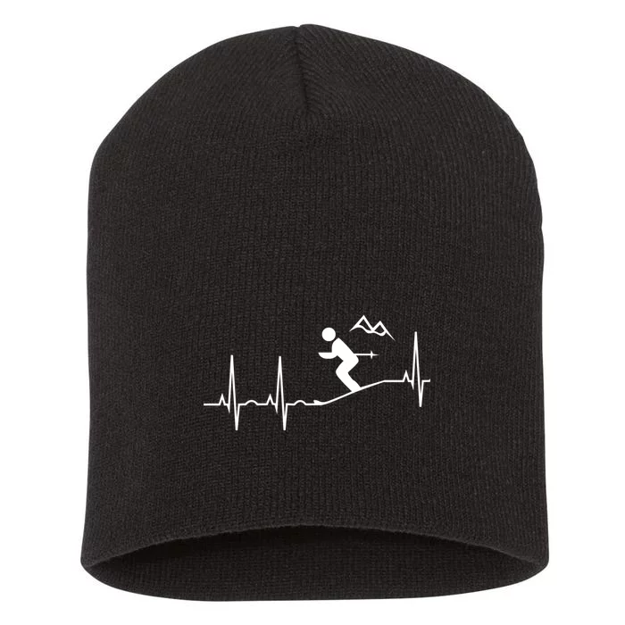 Ski Heartbeat Downhill Skiing Skier Gift For Skier Short Acrylic Beanie