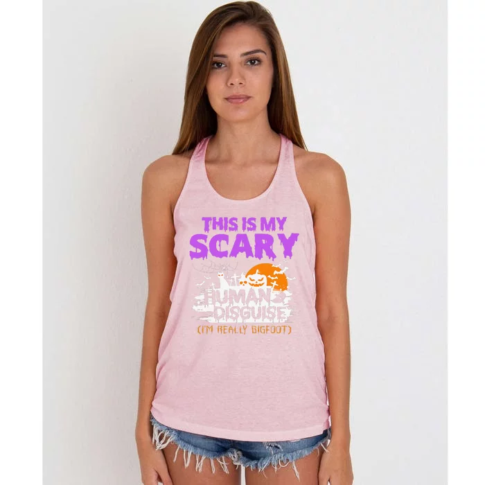 Scary Human Disguise Im Really Bigfoot Halloween Party Women's Knotted Racerback Tank