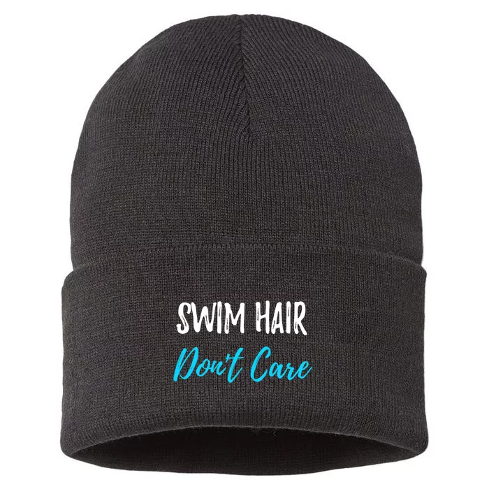 Swim Hair Don't Care Funny Swimming Summer Gift Sustainable Knit Beanie