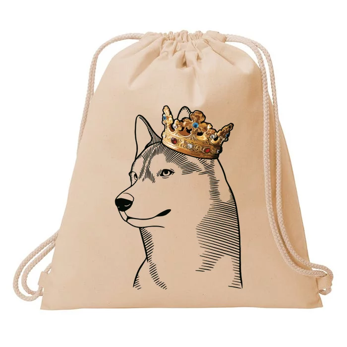 Siberian Husky Dog Wearing Crown Drawstring Bag