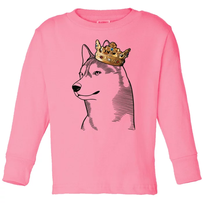 Siberian Husky Dog Wearing Crown Toddler Long Sleeve Shirt