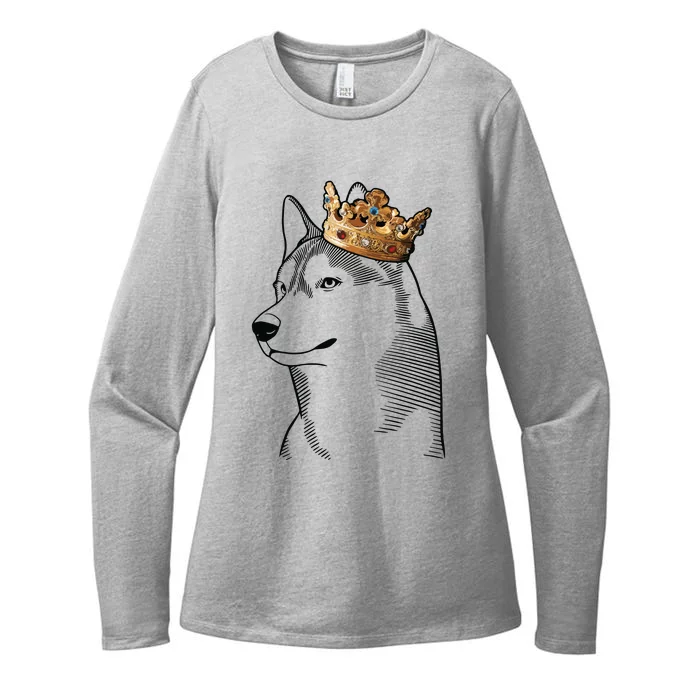 Siberian Husky Dog Wearing Crown Womens CVC Long Sleeve Shirt