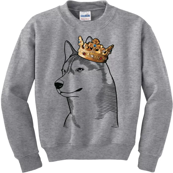 Siberian Husky Dog Wearing Crown Kids Sweatshirt