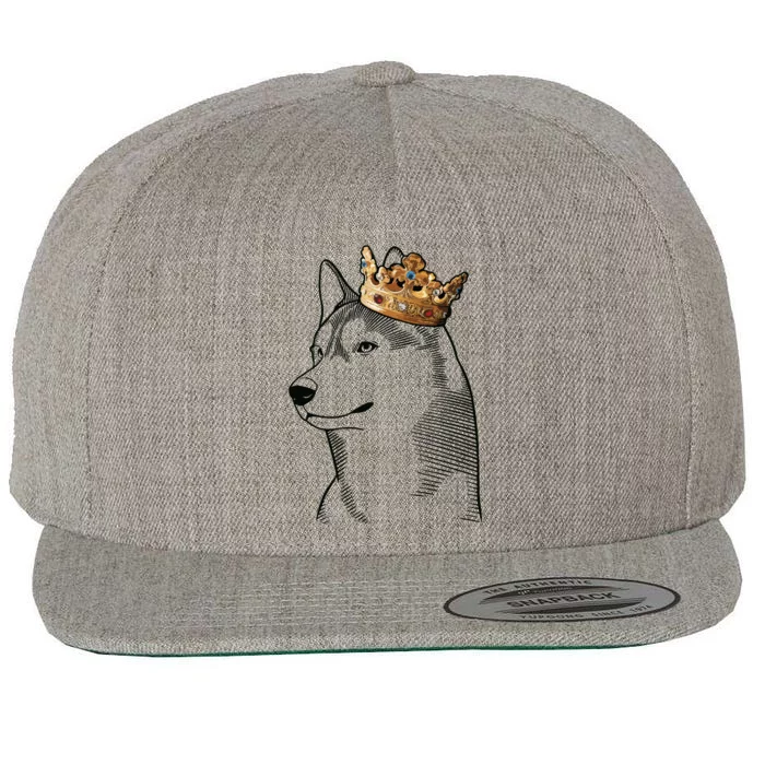 Siberian Husky Dog Wearing Crown Wool Snapback Cap