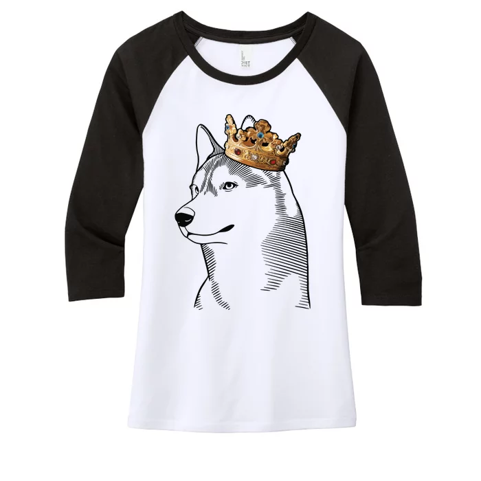 Siberian Husky Dog Wearing Crown Women's Tri-Blend 3/4-Sleeve Raglan Shirt