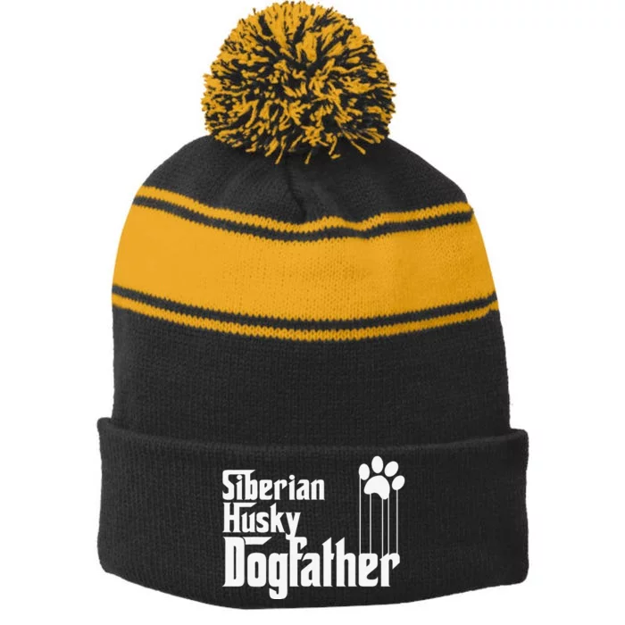 Siberian Husky Dog Dad Stripe Pom Pom Beanie