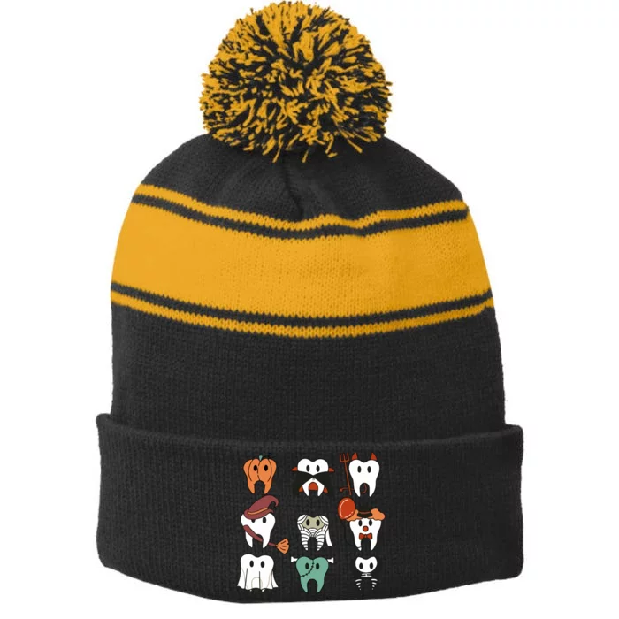 Spooky Halloween Dentist Dental Stripe Pom Pom Beanie