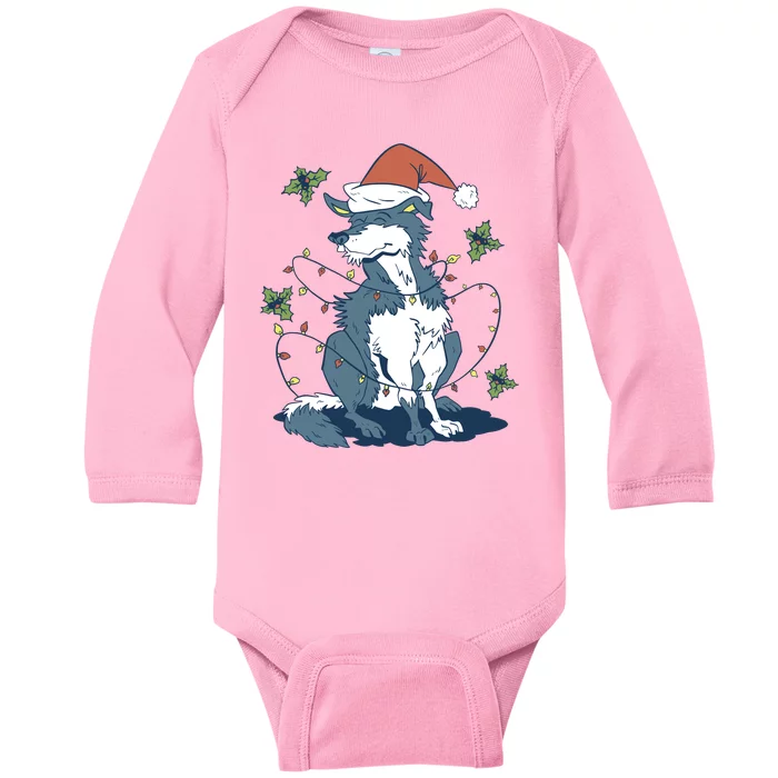 Siberian Husky Dog Christmas Holiday Baby Long Sleeve Bodysuit