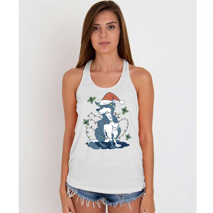 Siberian Husky Dog Christmas Holiday Women's Knotted Racerback Tank