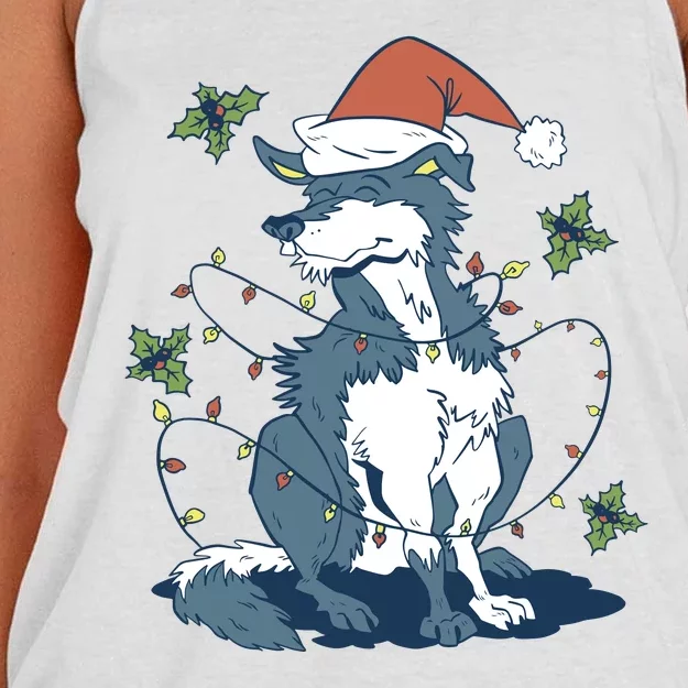 Siberian Husky Dog Christmas Holiday Women's Knotted Racerback Tank