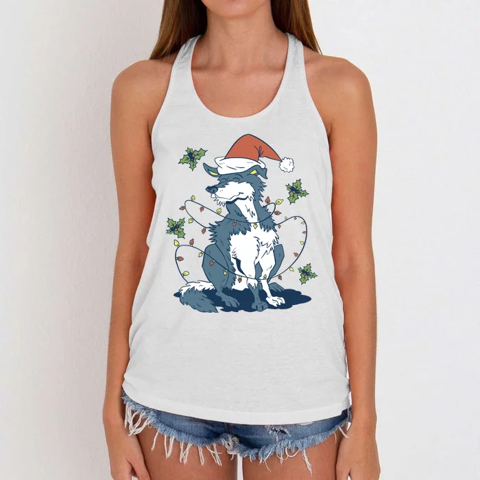 Siberian Husky Dog Christmas Holiday Women's Knotted Racerback Tank