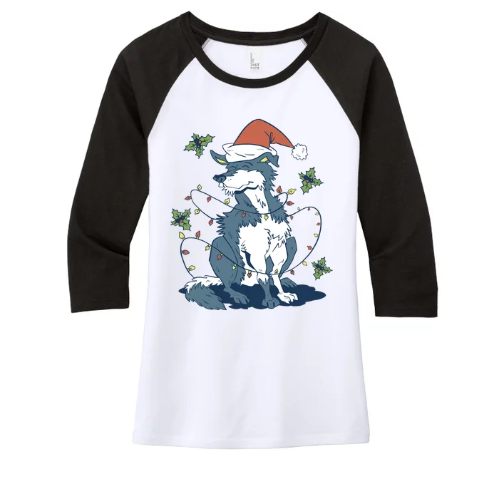 Siberian Husky Dog Christmas Holiday Women's Tri-Blend 3/4-Sleeve Raglan Shirt