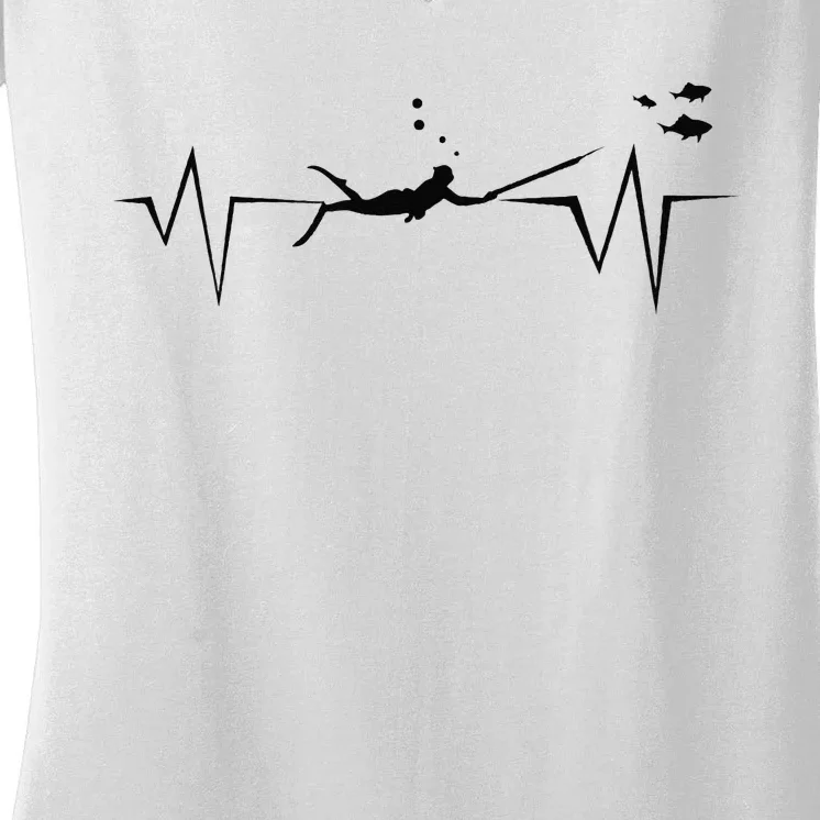 Spearfishing Heartbeat Diving Underwater Spear Fish Women's V-Neck T-Shirt