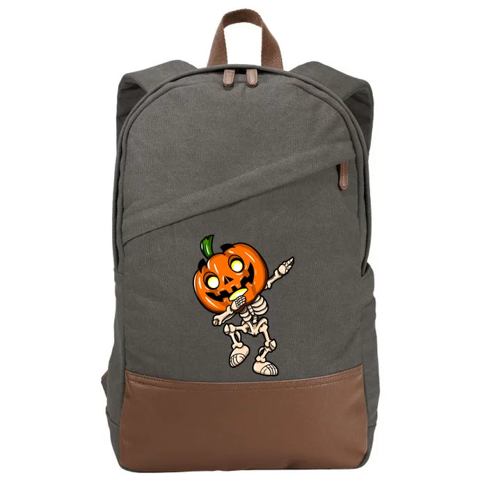 Scary Halloween Dab Funny Dabbing Skeleton Pumpkin Head Great Gift Cotton Canvas Backpack