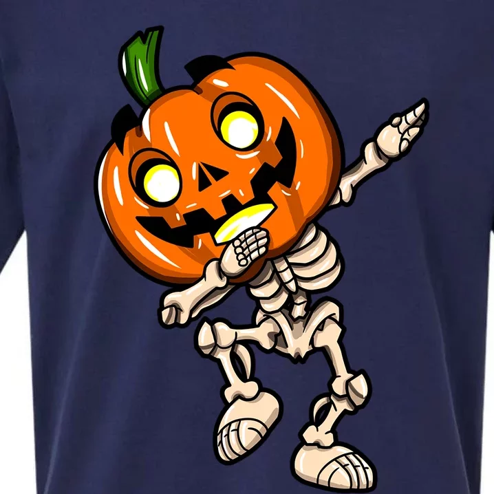 Scary Halloween Dab Funny Dabbing Skeleton Pumpkin Head Great Gift Sueded Cloud Jersey T-Shirt