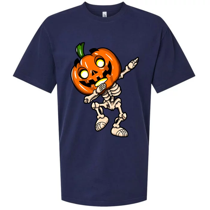 Scary Halloween Dab Funny Dabbing Skeleton Pumpkin Head Great Gift Sueded Cloud Jersey T-Shirt