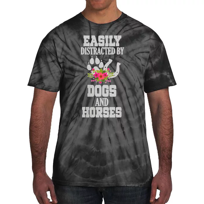 S Horse Dog Easily Distracted By Dogs And Horses V Neck Tie-Dye T-Shirt