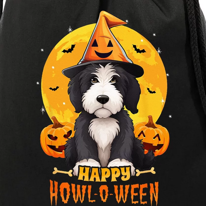 Sheepadoodle Halloween Dog Howl O Ween Funny Pet Drawstring Bag