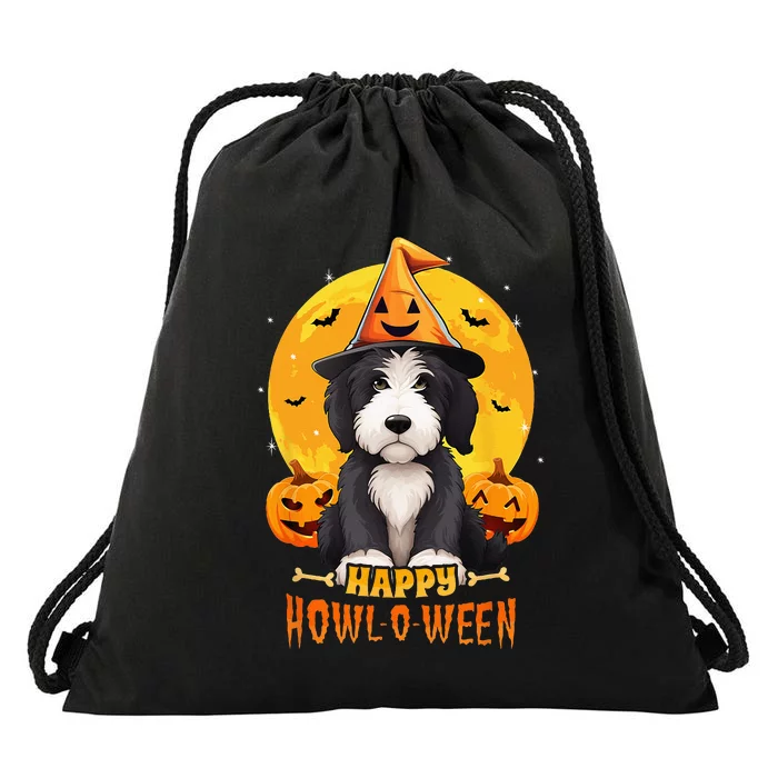 Sheepadoodle Halloween Dog Howl O Ween Funny Pet Drawstring Bag