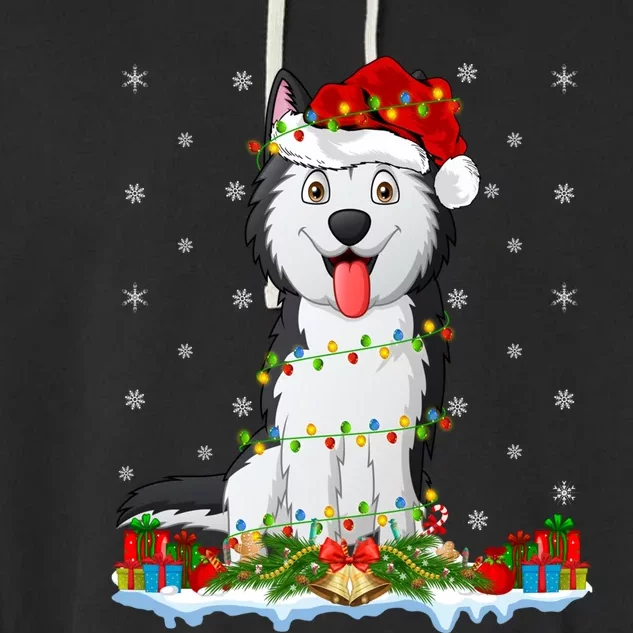 Siberian Husky Dog Xmas Lighting Siberian Husky Christmas Cute Gift Garment-Dyed Fleece Hoodie