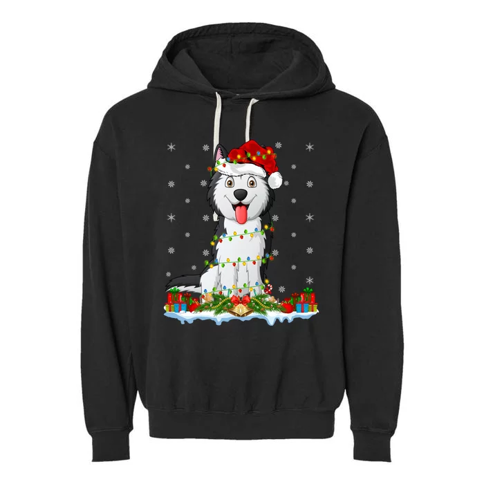 Siberian Husky Dog Xmas Lighting Siberian Husky Christmas Cute Gift Garment-Dyed Fleece Hoodie