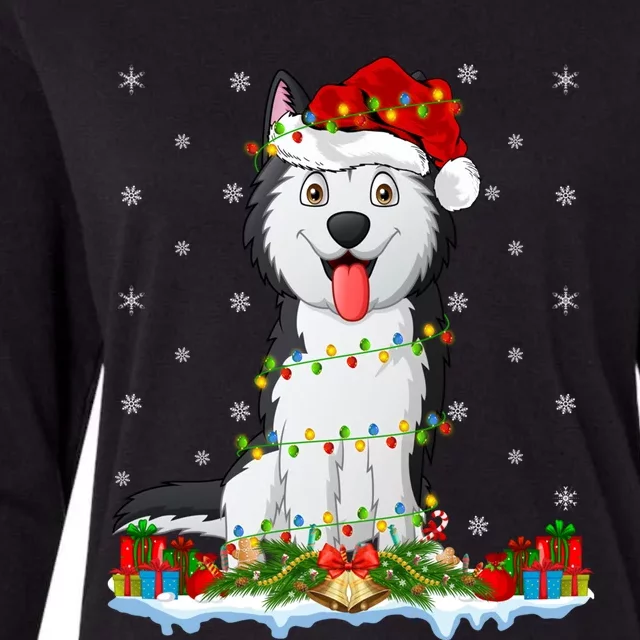 Siberian Husky Dog Xmas Lighting Siberian Husky Christmas Cute Gift Womens Cotton Relaxed Long Sleeve T-Shirt