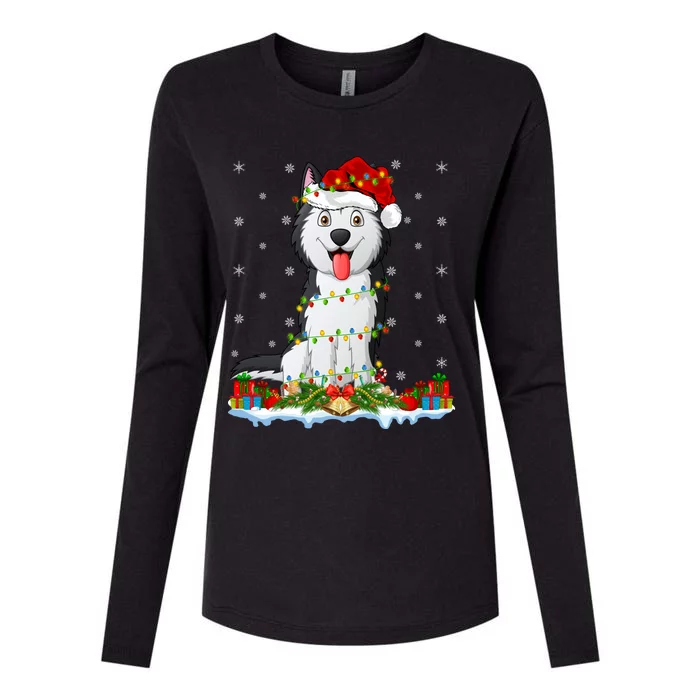 Siberian Husky Dog Xmas Lighting Siberian Husky Christmas Cute Gift Womens Cotton Relaxed Long Sleeve T-Shirt