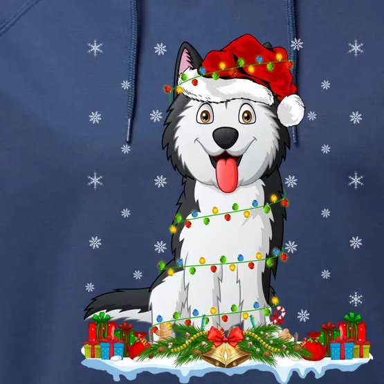 Siberian Husky Dog Xmas Lighting Siberian Husky Christmas Cute Gift Performance Fleece Hoodie