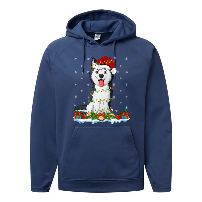 Siberian Husky Dog Xmas Lighting Siberian Husky Christmas Cute Gift Performance Fleece Hoodie