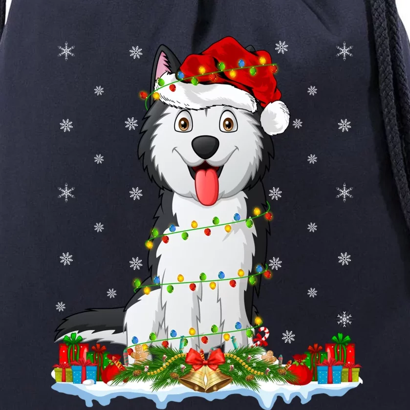 Siberian Husky Dog Xmas Lighting Siberian Husky Christmas Cute Gift Drawstring Bag