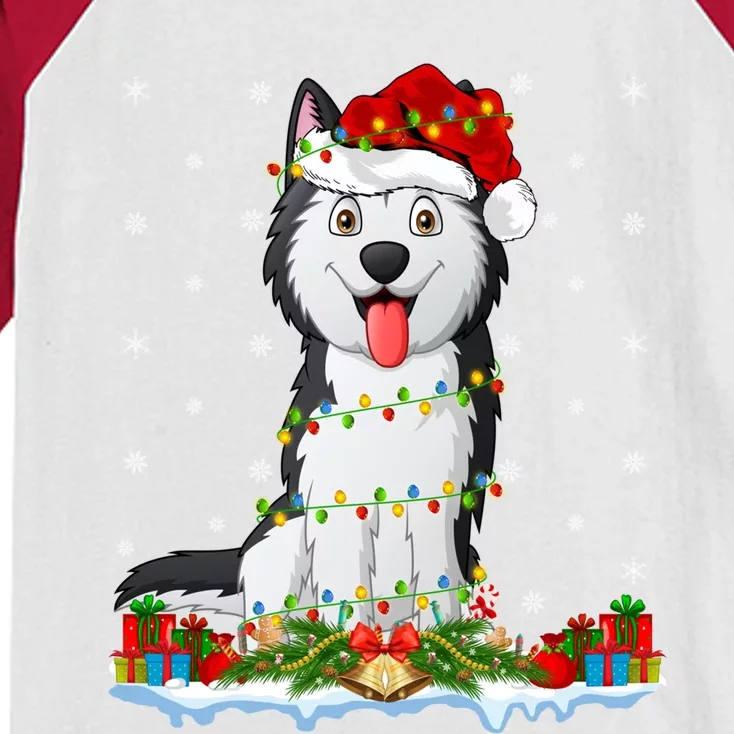 Siberian Husky Dog Xmas Lighting Siberian Husky Christmas Cute Gift Kids Colorblock Raglan Jersey