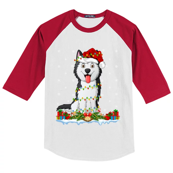 Siberian Husky Dog Xmas Lighting Siberian Husky Christmas Cute Gift Kids Colorblock Raglan Jersey