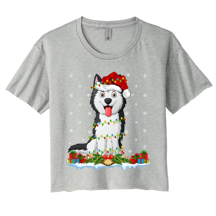 Siberian Husky Dog Xmas Lighting Siberian Husky Christmas Cute Gift Women's Crop Top Tee