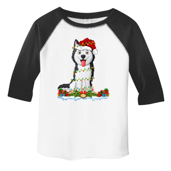 Siberian Husky Dog Xmas Lighting Siberian Husky Christmas Cute Gift Toddler Fine Jersey T-Shirt