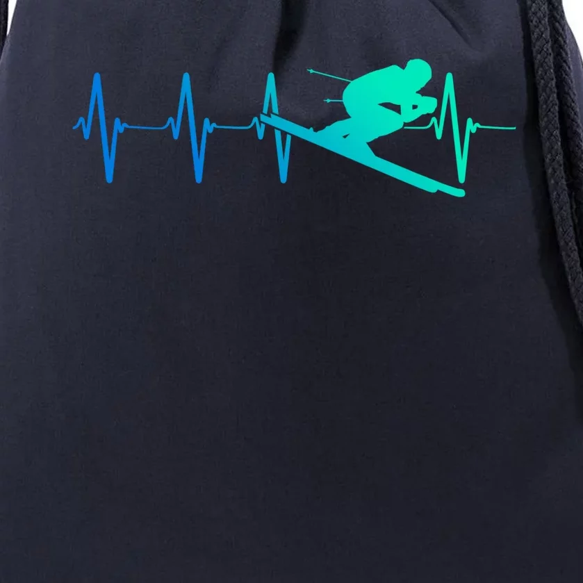 Ski Heartbeat Downhill Skiing Skier Gift Ski Bum Funny Gift Drawstring Bag