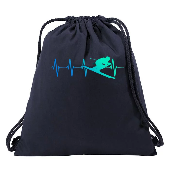 Ski Heartbeat Downhill Skiing Skier Gift Ski Bum Funny Gift Drawstring Bag