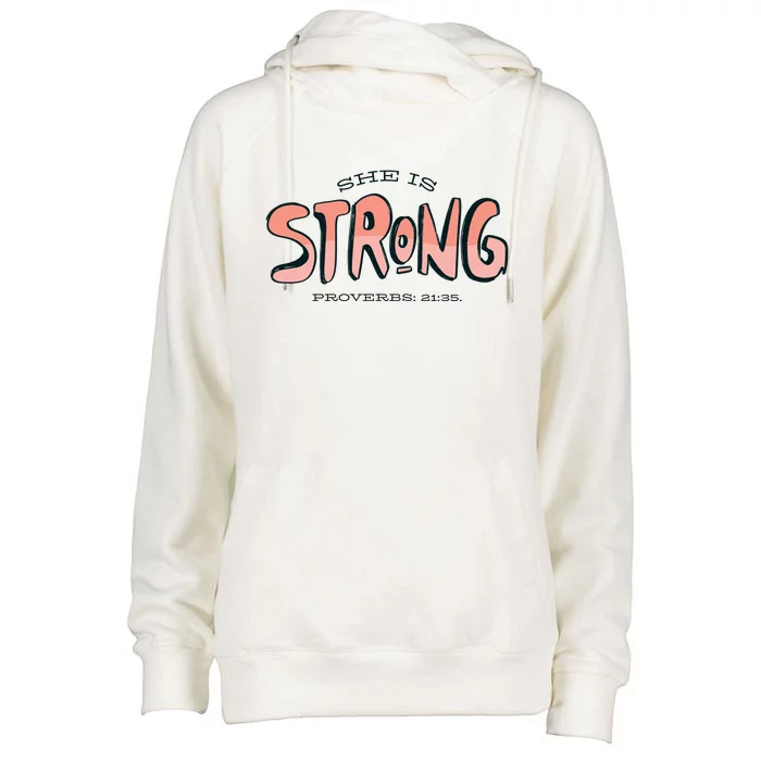 She Is Strong Bible Verse Womens Funnel Neck Pullover Hood