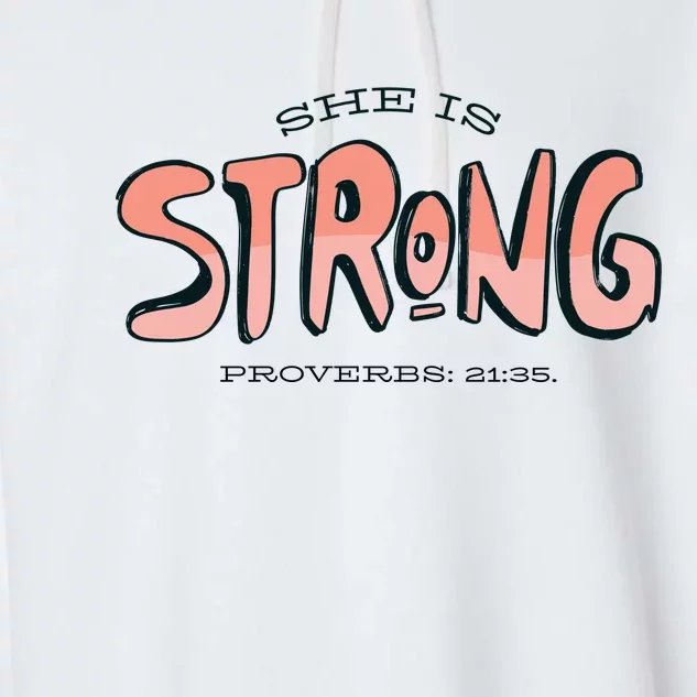 She Is Strong Bible Verse Garment-Dyed Fleece Hoodie