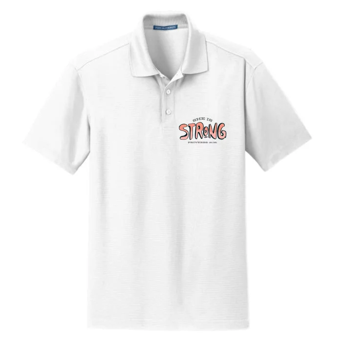 She Is Strong Bible Verse Dry Zone Grid Performance Polo