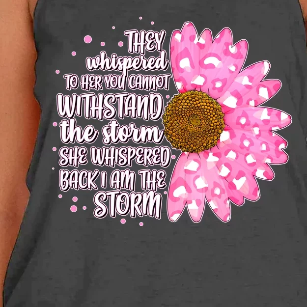 She Whispers Back I Am The Storm Pink Flower Women's Knotted Racerback Tank