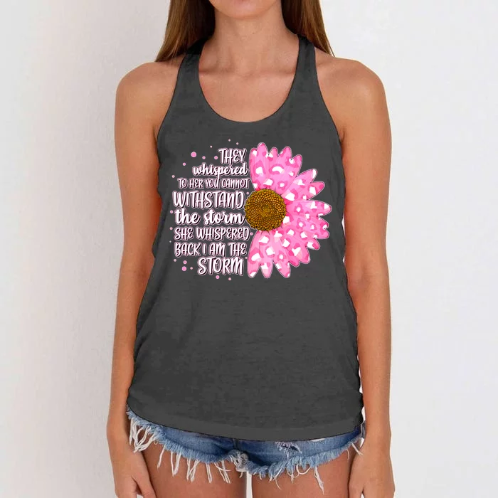 She Whispers Back I Am The Storm Pink Flower Women's Knotted Racerback Tank