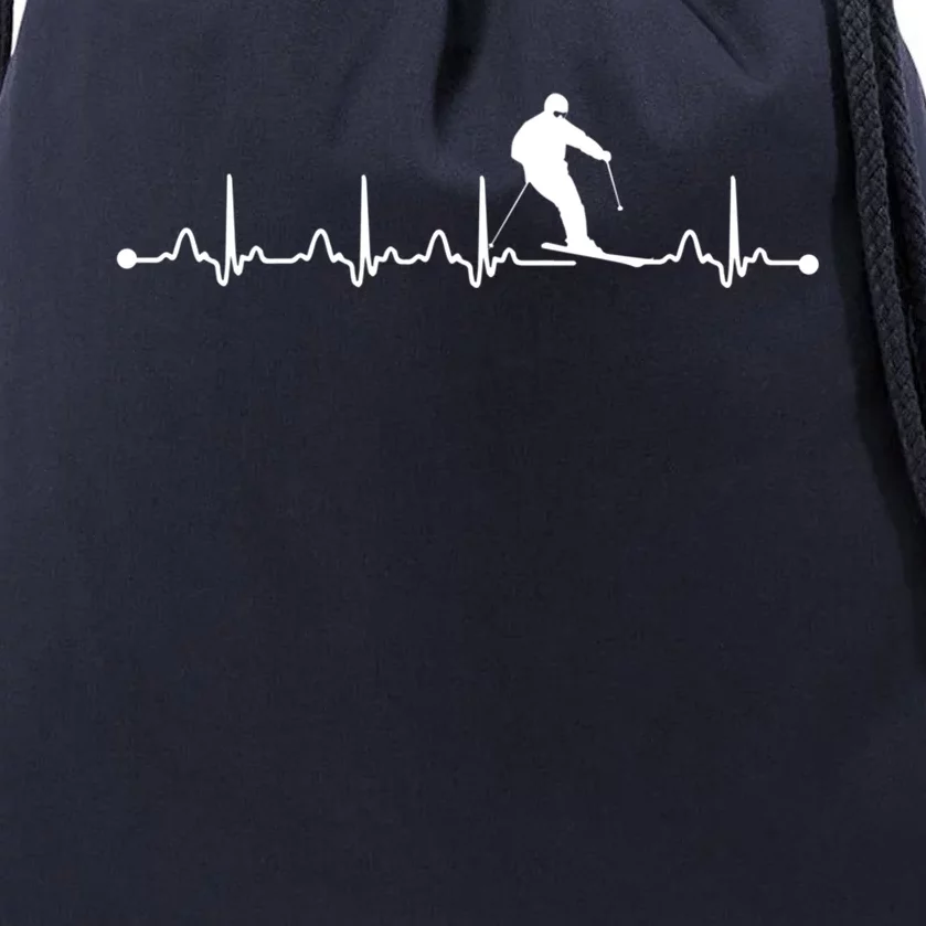 Skiing Heartbeat Ekg Pulse Skier Lover Cool Gift Drawstring Bag