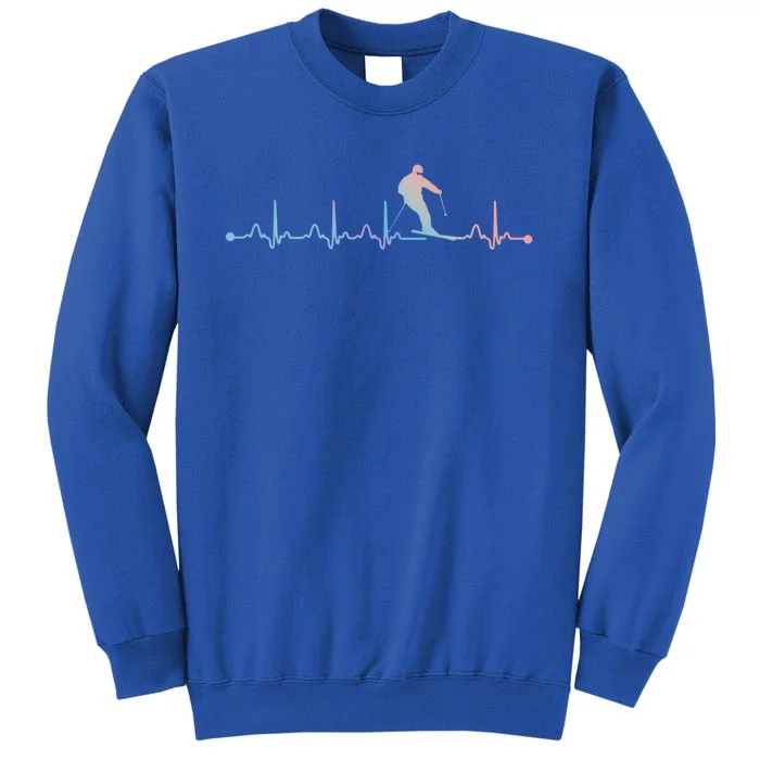 Skiing Heartbeat Ekg Pulse Skier Lover Cute Gift Tall Sweatshirt