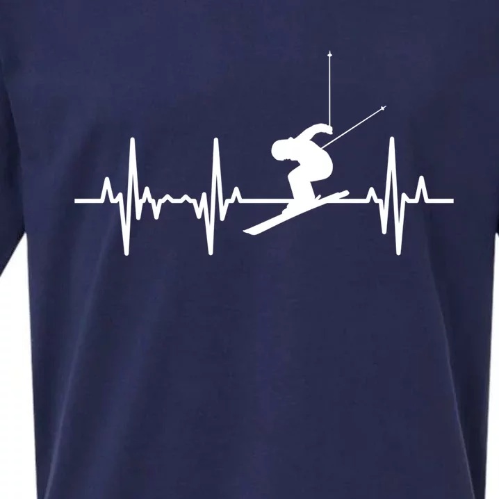 Ski Heartbeat Ecg Skiing Coach Cute Gift Sueded Cloud Jersey T-Shirt