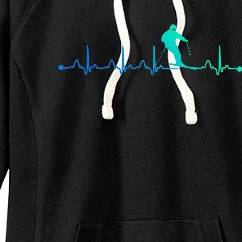 Skiing Heartbeat Ekg Skiing Coach Gift Women's Fleece Hoodie